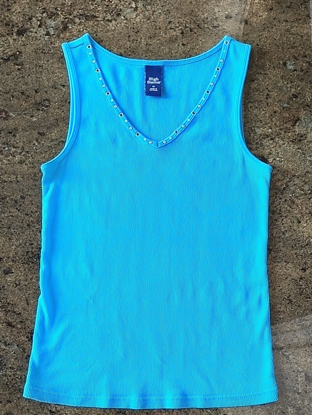 High Sierra Bright Turquoise Ribbed V-Neck Tank with Grommet & Stud Trim - Sz M